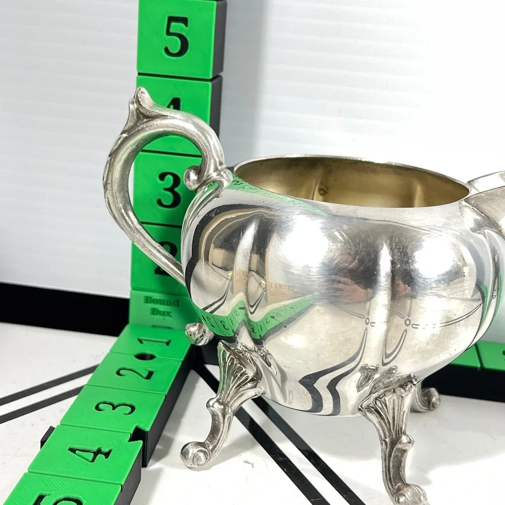 Sheridan Silver on Copper Footed Creamer‎ Pitcher Etched Melon Design